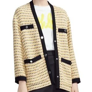 * MAJE YELLOW TWEED CARDIGAN WITH BLACK TRIM SIZE 36